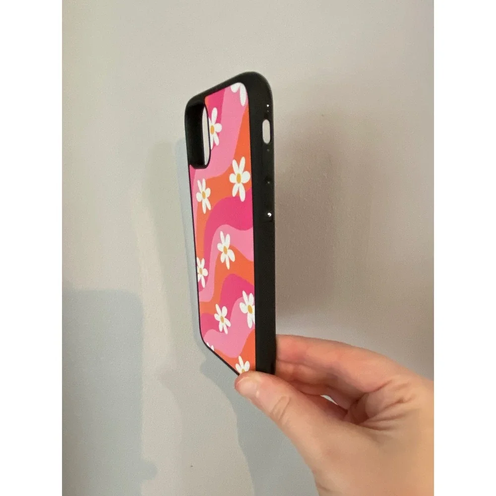 iPhone 11 Phone Case Unisex Pink Orange Retro 70s Daisy Floral Wavy Psychedelic